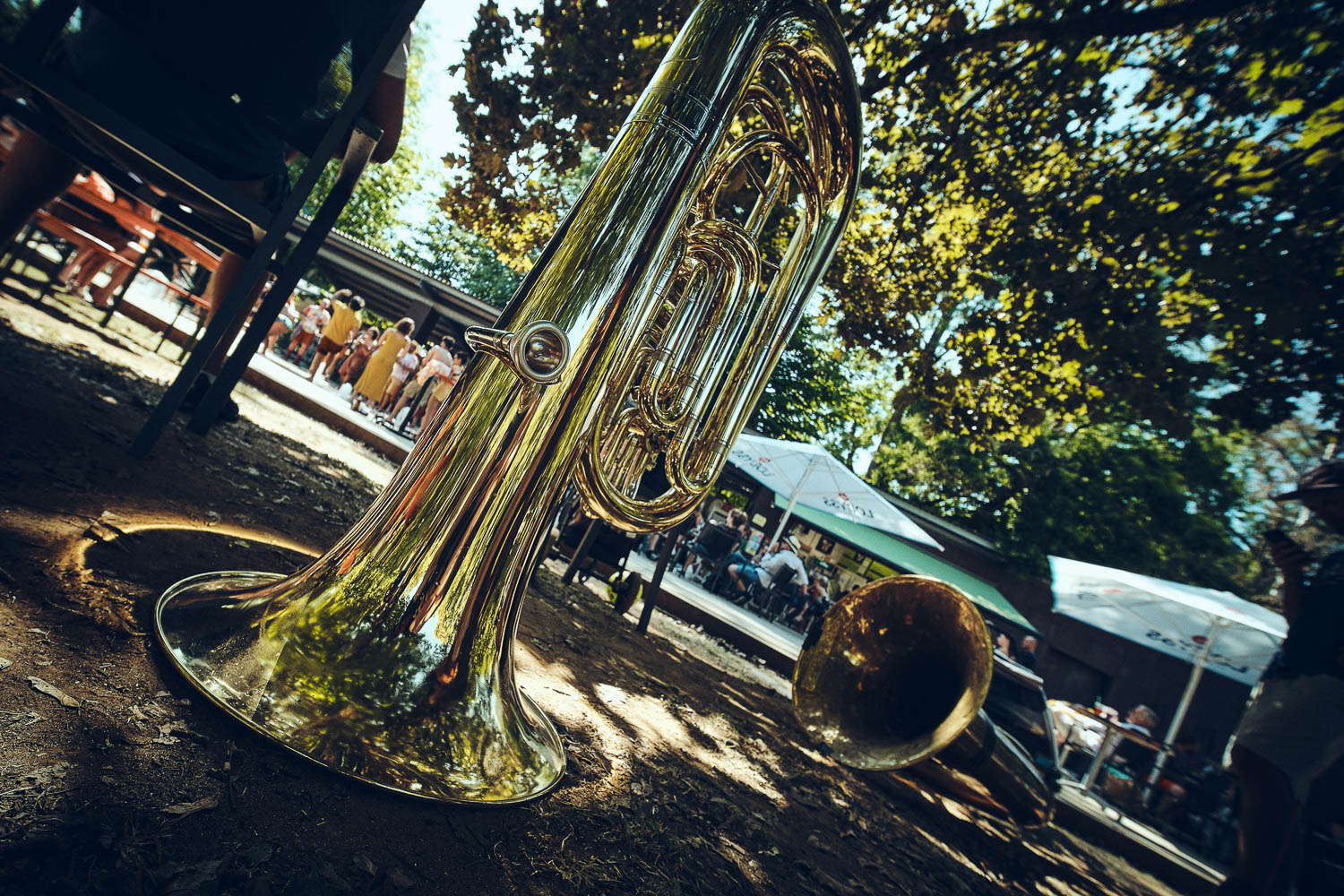 Beatprotest Musiker mit Tuba beim Auftritt